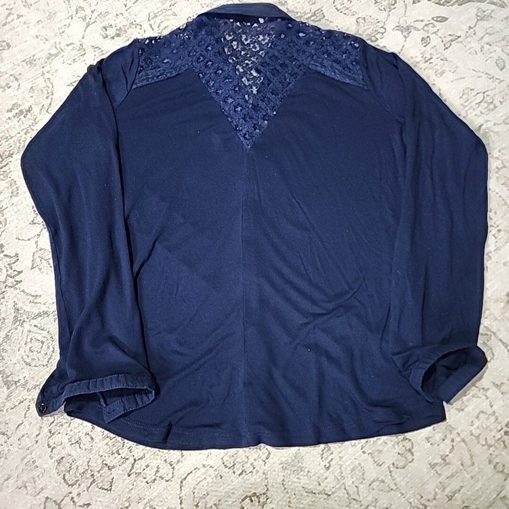 Naf Naf Button‎ Up Shirt Blue Lace Long Sleeve Western Cowgirl Country M - Picture 2 of 8